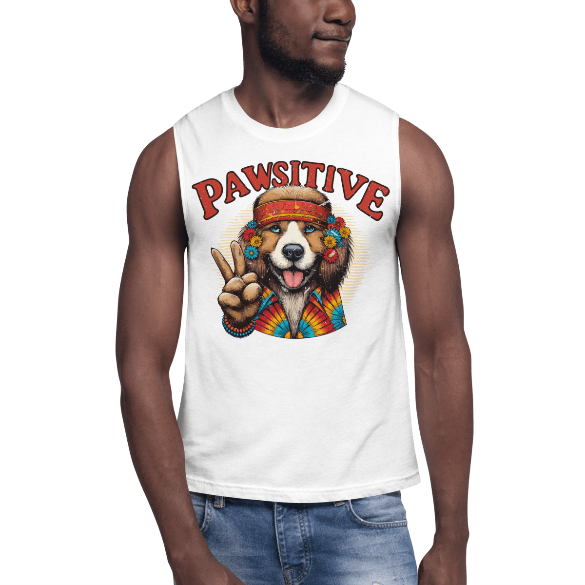 Groovy Canine Vibes - Men’s Muscle Shirt - Unisex Muscle Tee - Speak Up 4 Paws
