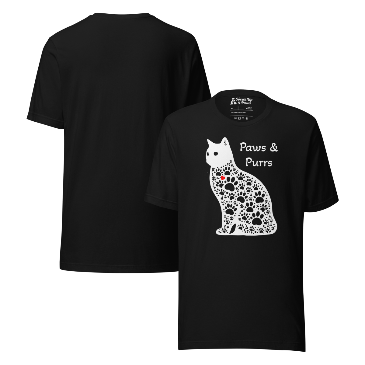 Paws and Purrs - Everyday Plus Tee | COLORS: Red, Black, Navy, Dark Grey Heather - Unisex Staple Tee - Speak Up 4 Paws