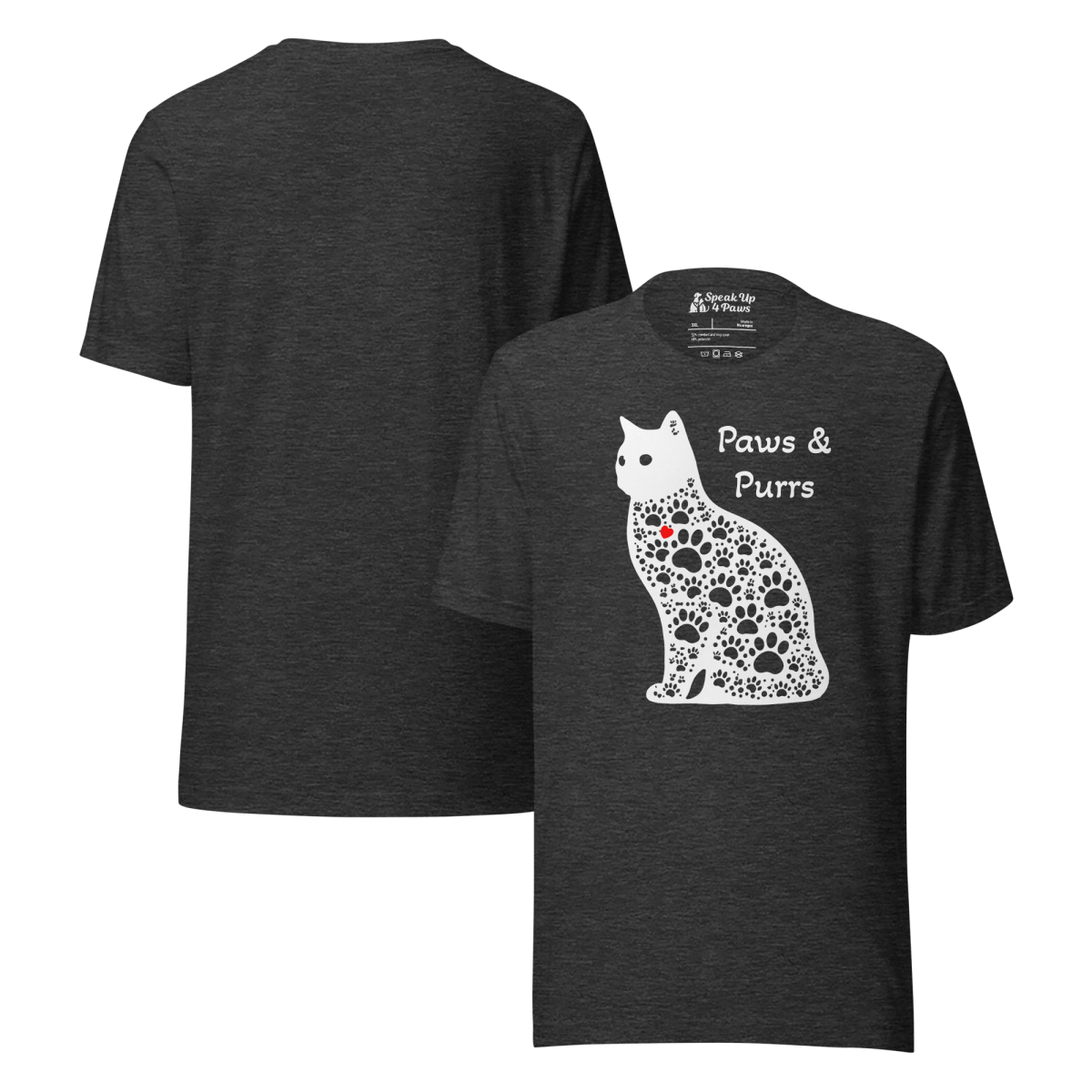 Paws and Purrs - Everyday Plus Tee | COLORS: Red, Black, Navy, Dark Grey Heather - Unisex Staple Tee - Speak Up 4 Paws