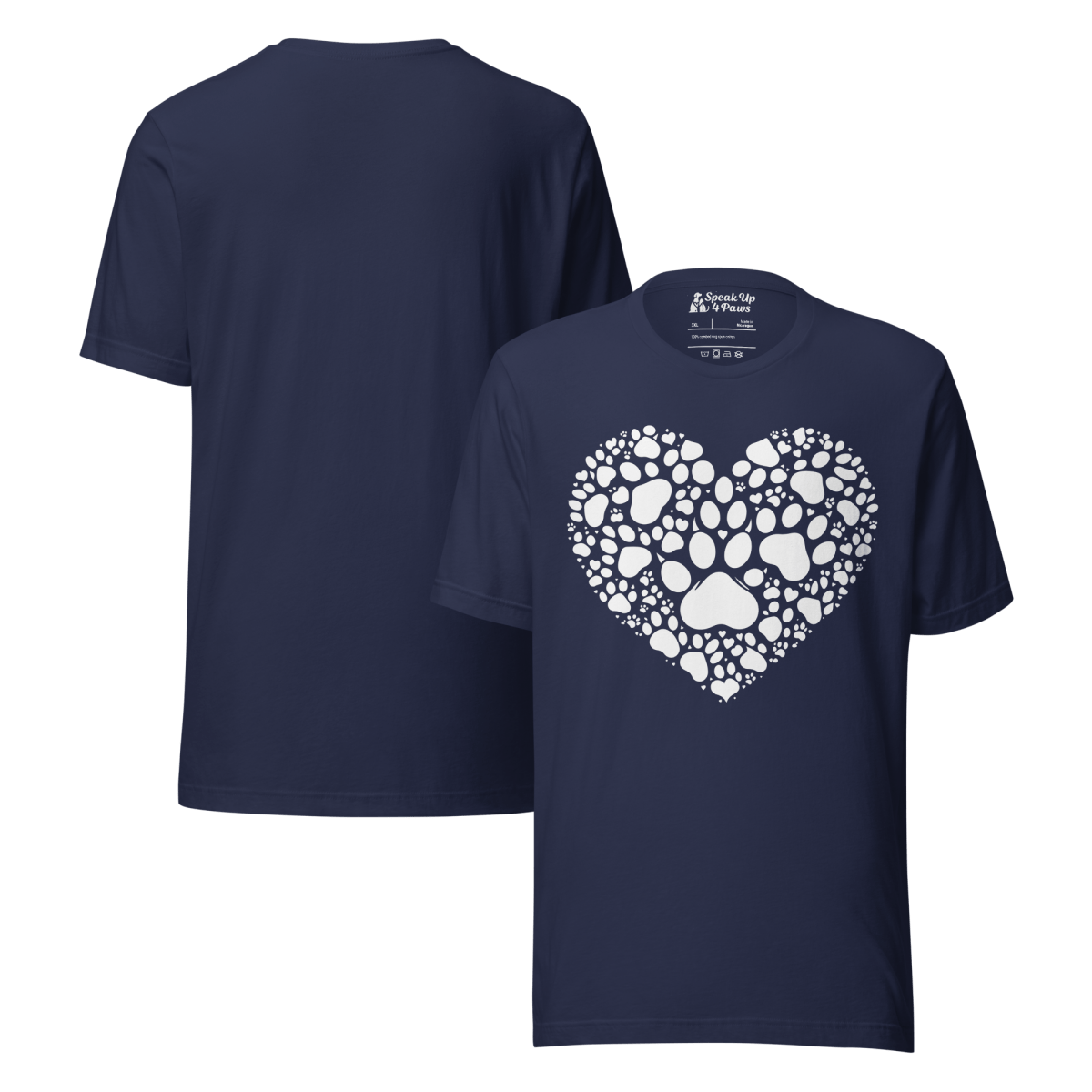Heartfelt Paws - Everyday Plus Tee | COLORS: Black, Navy, Red, Dark Grey Heather - Unisex Staple Tee - Speak Up 4 Paws