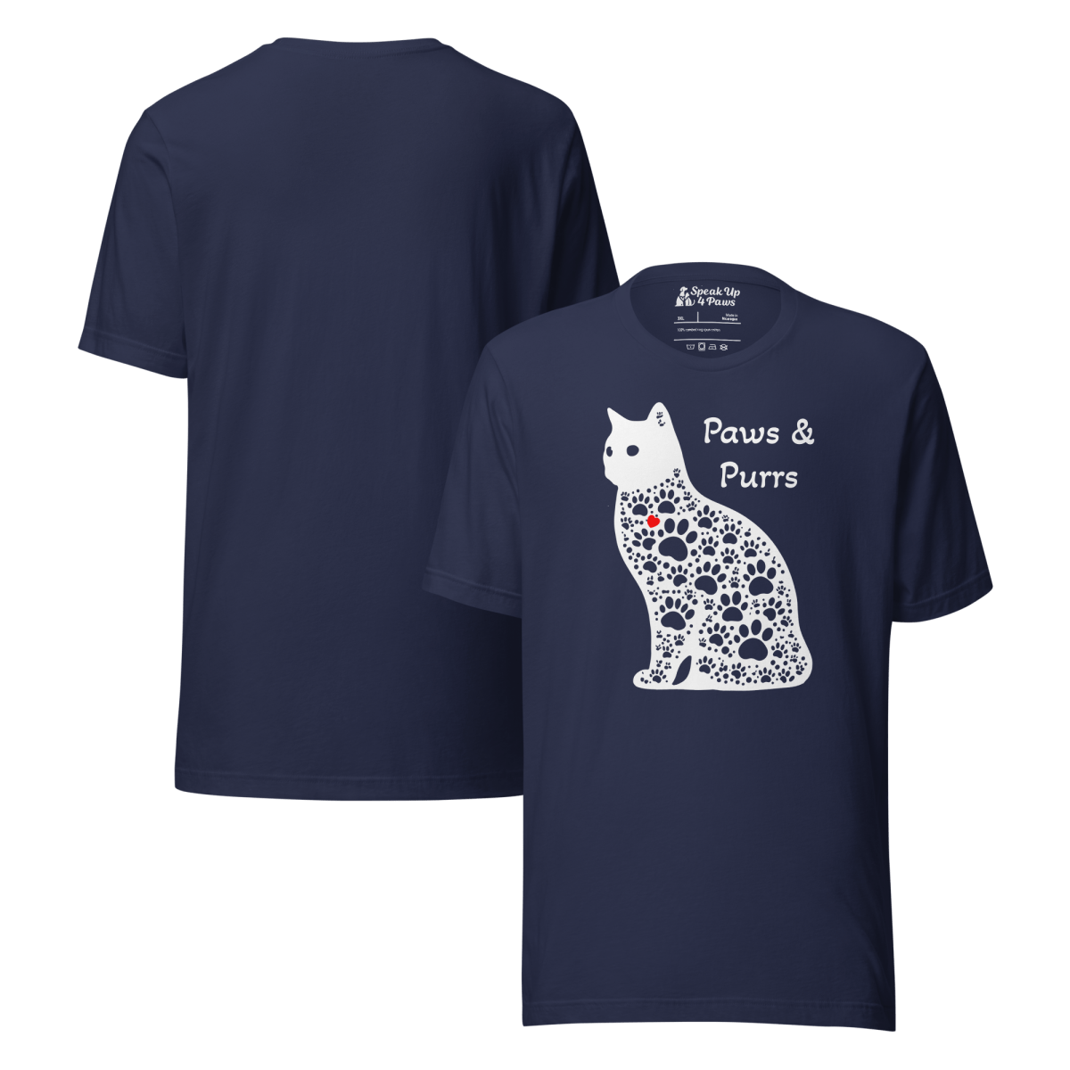 Paws and Purrs - Everyday Plus Tee | COLORS: Red, Black, Navy, Dark Grey Heather - Unisex Staple Tee - Speak Up 4 Paws