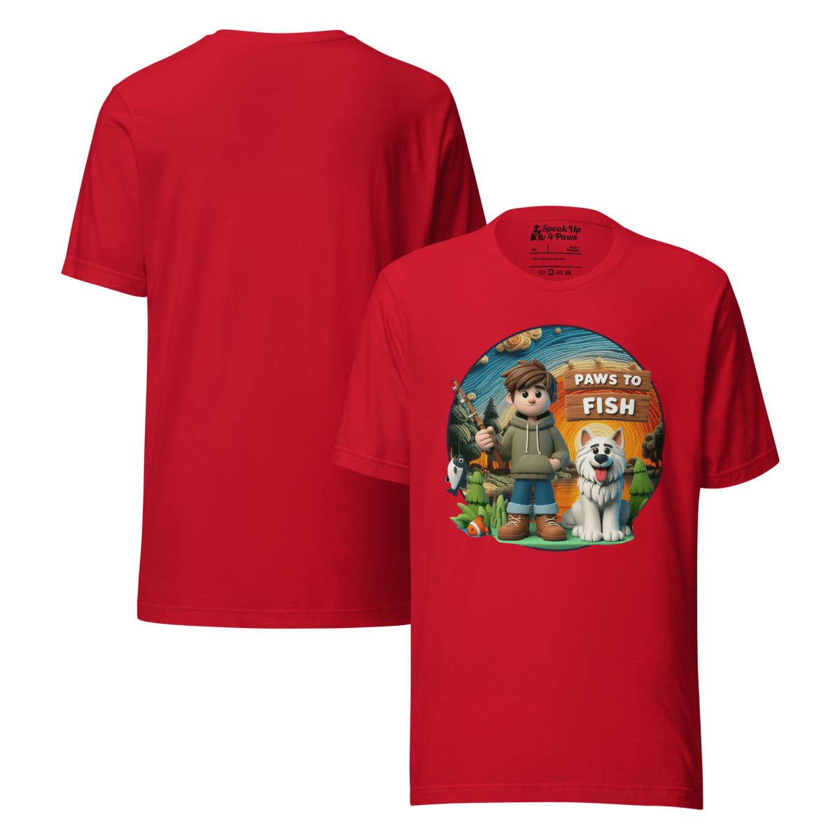 Paws to Fish - Everyday Plus Tee | COLORS: Athletic Heather, Red, White - Unisex Staple Tee - Speak Up 4 Paws