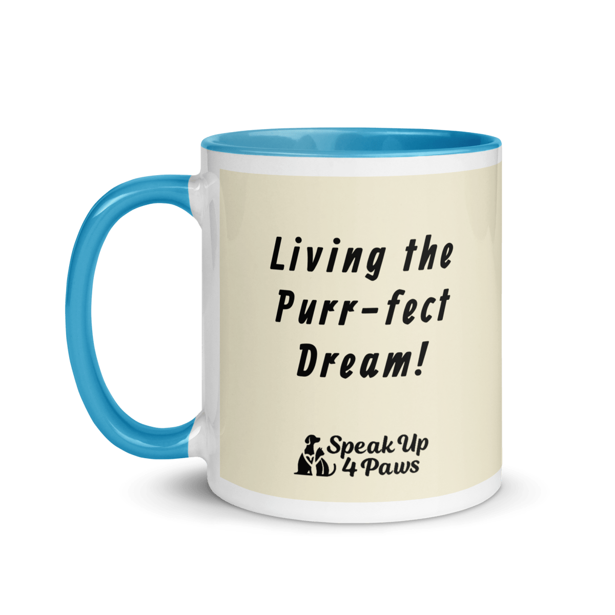 Feline Reverie - "Living the Purr - fect Dream!" - Vivid Mug (Color: Apricot White | Blue) - Coffee Mug - Inside Color - Speak Up 4 Paws