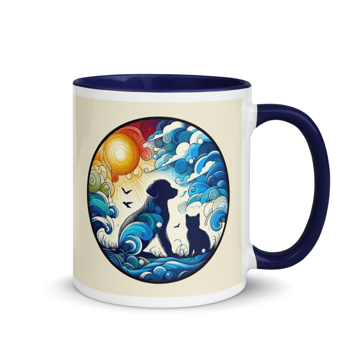 Sun - Kissed Bond - "Sun - Kissed Bond" - Vivid Mug (Color: Apricot White | Dark Blue) - Coffee Mug - Inside Color - Speak Up 4 Paws