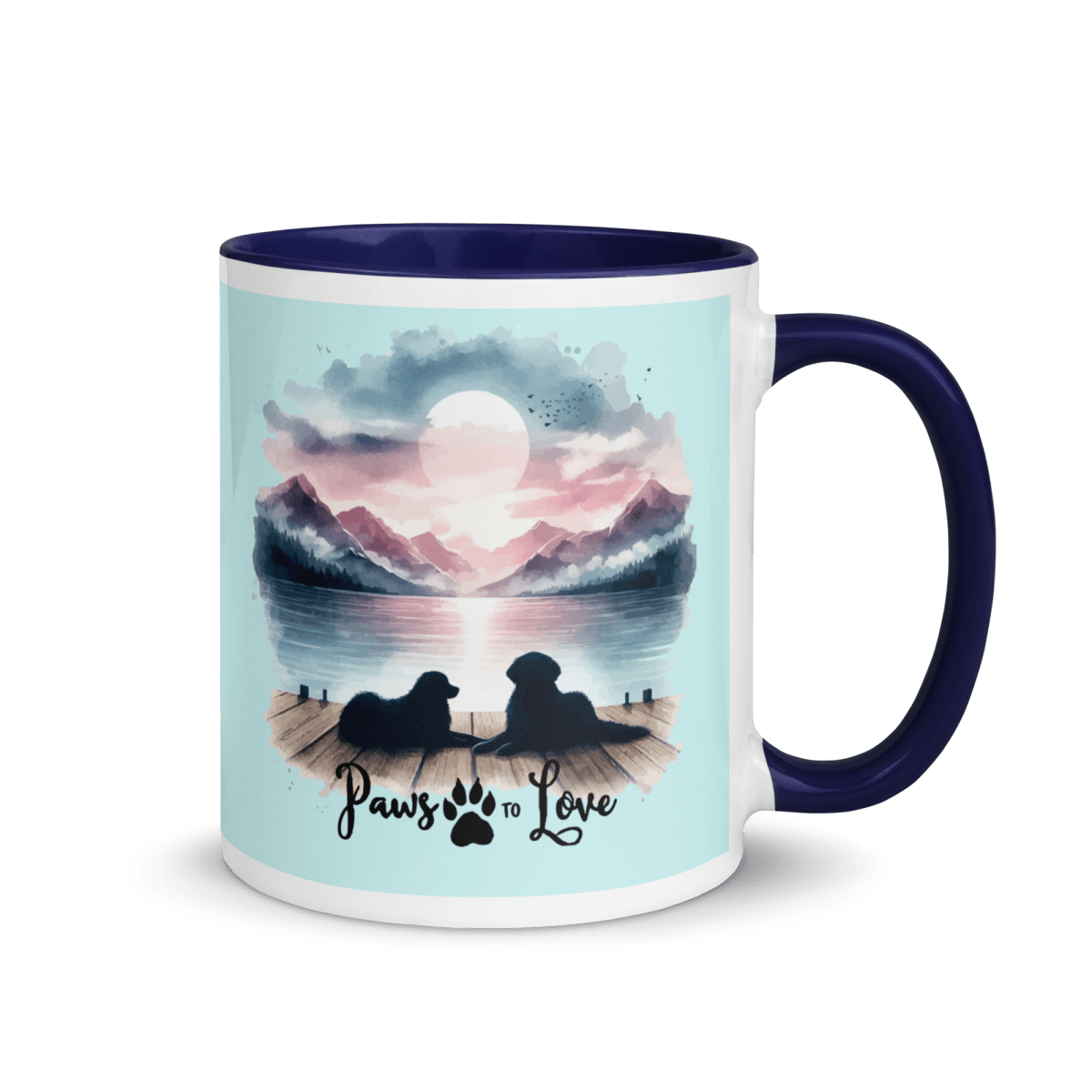 Sunset Buddies - "Stillness. Loyalty. Forever." - Vivid Mug (Color: Light Cyan | Dark Blue) - Coffee Mug - Inside Color - Speak Up 4 Paws