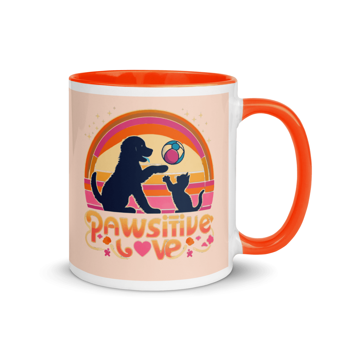 Rainbow Connection - "Life's Brighter with Paws & Rainbows!" - Vivid Mug (Color: Cinderella | Orange) - Coffee Mug - Inside Color - Speak Up 4 Paws