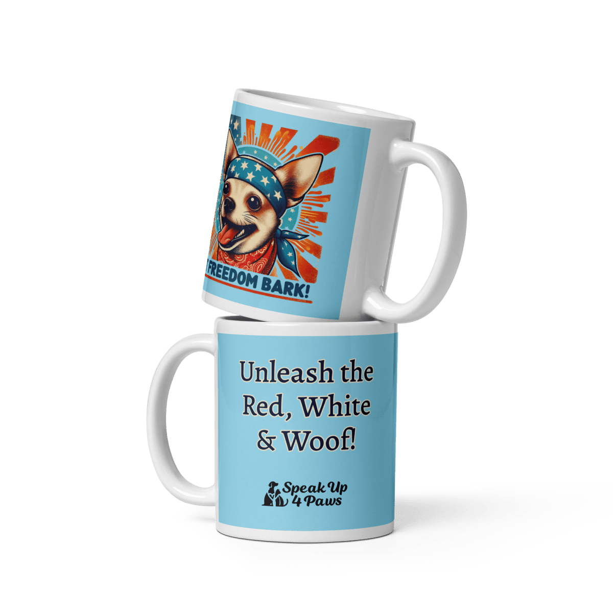Bark of Freedom Trio - Chihuahua - "Unleash the Red, White & Woof!" - Signature Mug (Color: Columbia Blue) - Coffee Mug - Speak Up 4 Paws