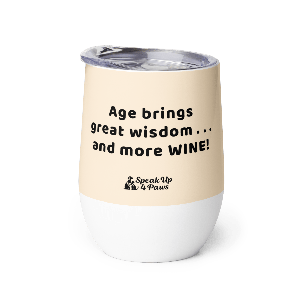 Sir Floofalot - "Age brings great wisdom ... and more WINE!" - Pawfect Vino Tumbler (Color: Papaya Whip) - Speak Up 4 Paws