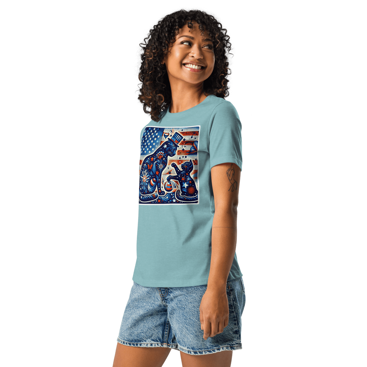 Feline Fireworks Fiesta - Women’s Relaxed Tee - Womens Relaxed Tee - Speak Up 4 Paws