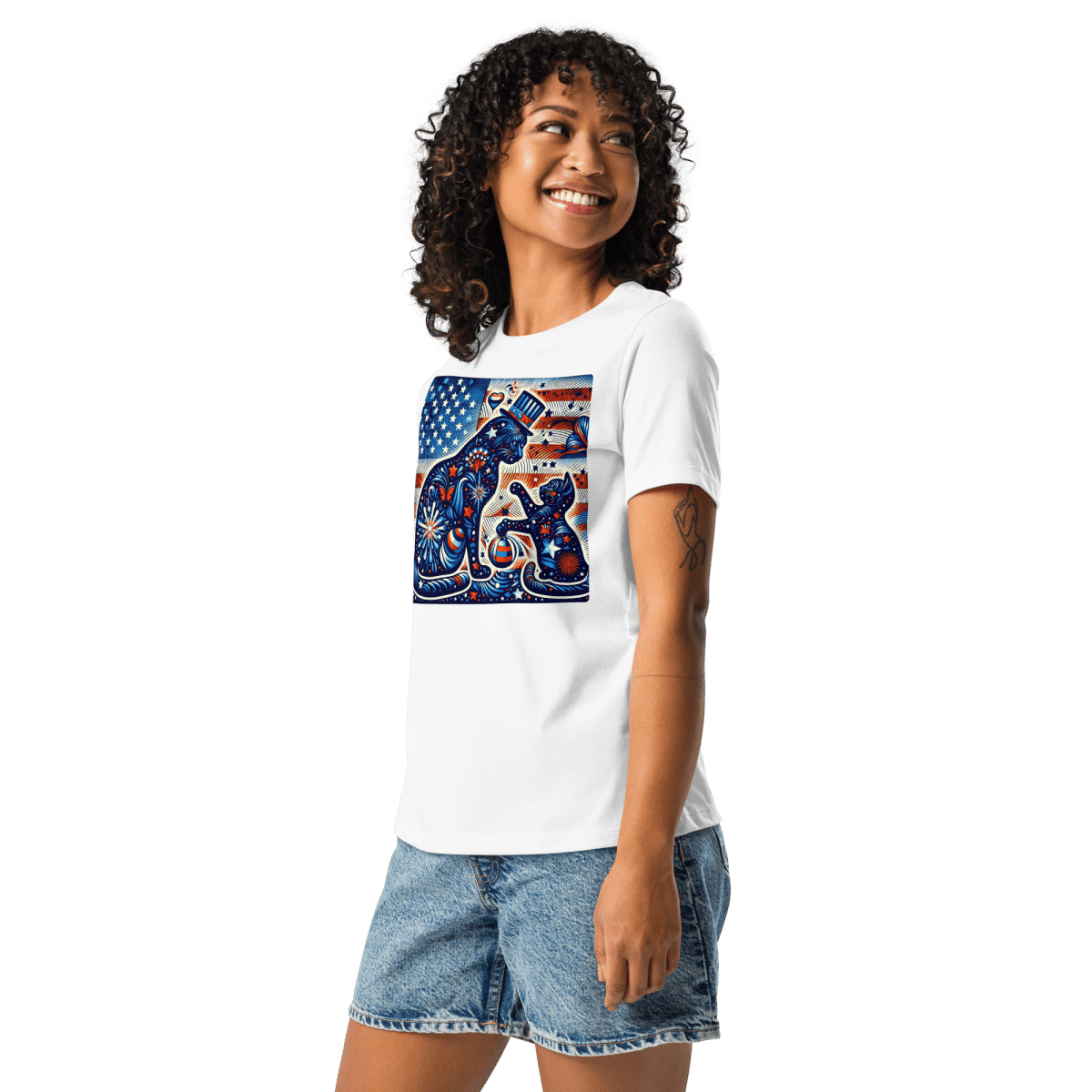 Feline Fireworks Fiesta - Women’s Relaxed Tee - Womens Relaxed Tee - Speak Up 4 Paws