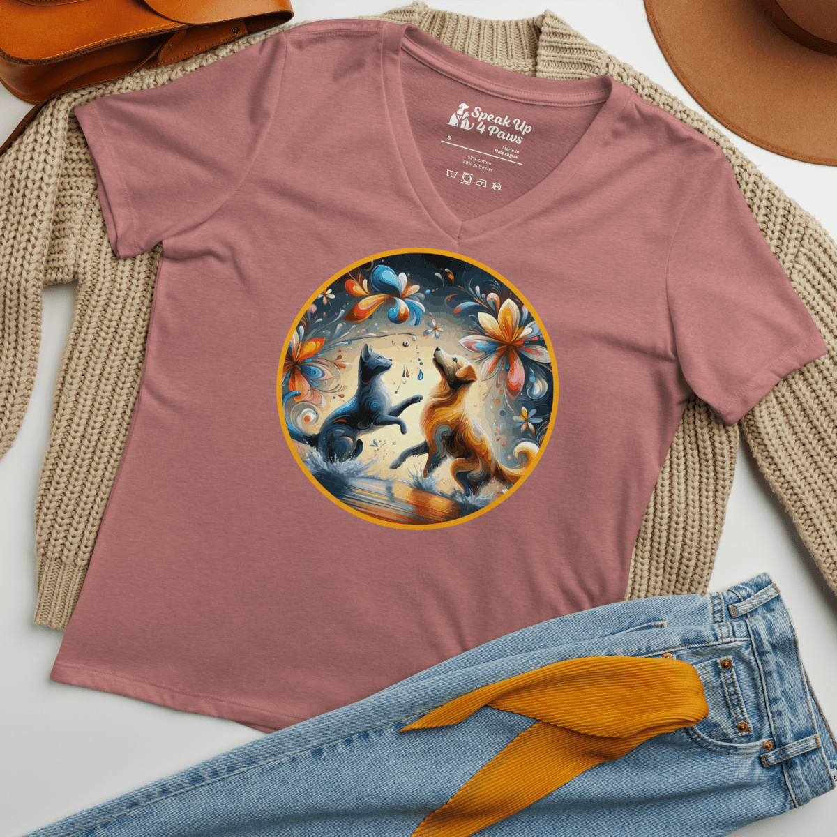 Paws in the Rain - Women’s Relaxed V - Neck Tee - Womens Relaxed V - Neck Tee - Speak Up 4 Paws