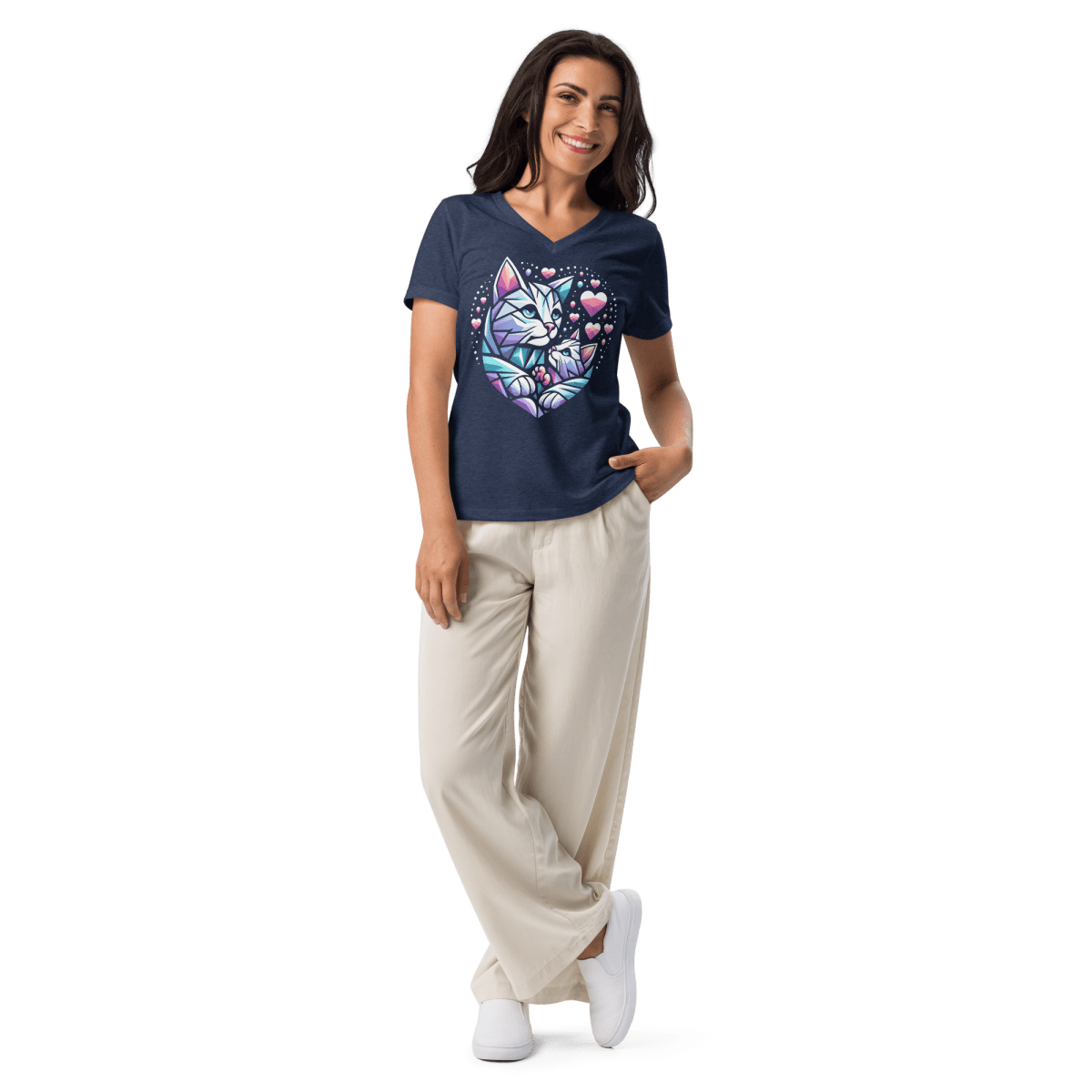 Heartfelt Whiskers - Women’s Relaxed V - Neck Tee - Womens Relaxed V - Neck Tee - Speak Up 4 Paws