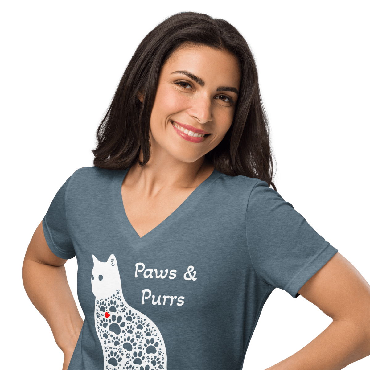 Paws and Purrs - Women’s Relaxed V - Neck Tee - Womens Relaxed V - Neck Tee - Speak Up 4 Paws
