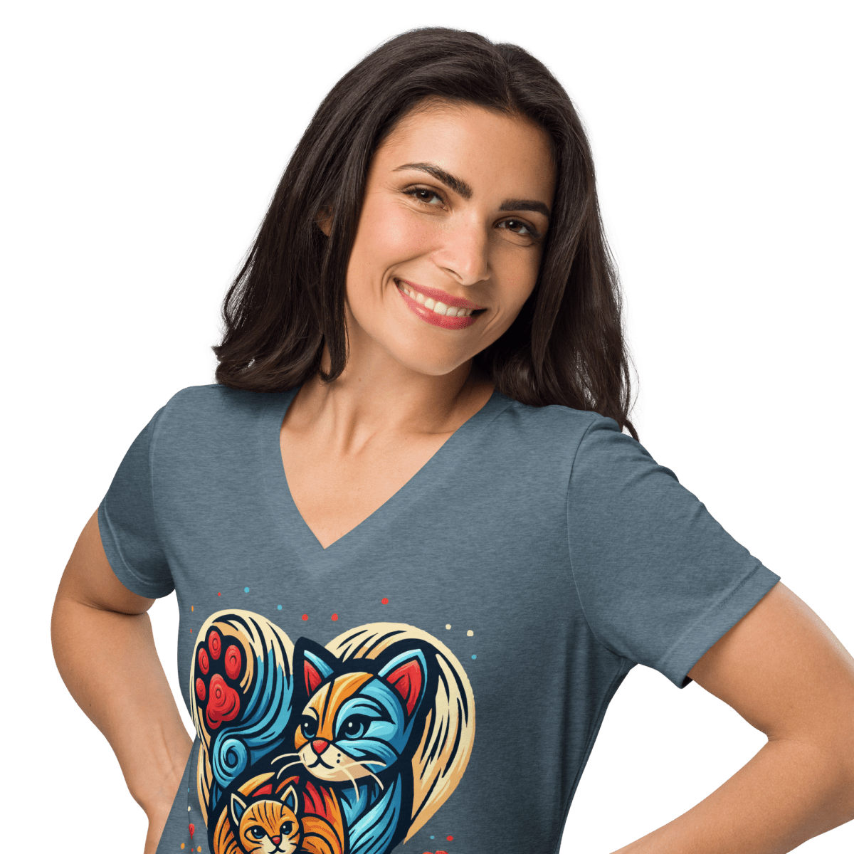 Feline Harmony - Pawsitive Love - Women’s Relaxed V - neck Tee - Speak Up 4 Paws