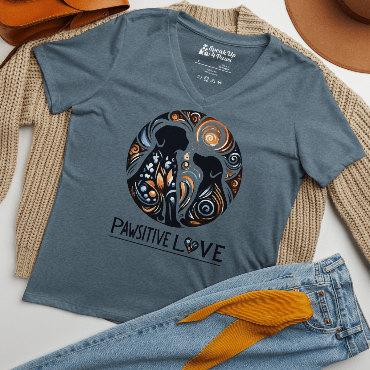 Swirl of Pawsitivity - Women’s Relaxed V - Neck Tee - Womens Relaxed V - Neck Tee - Speak Up 4 Paws
