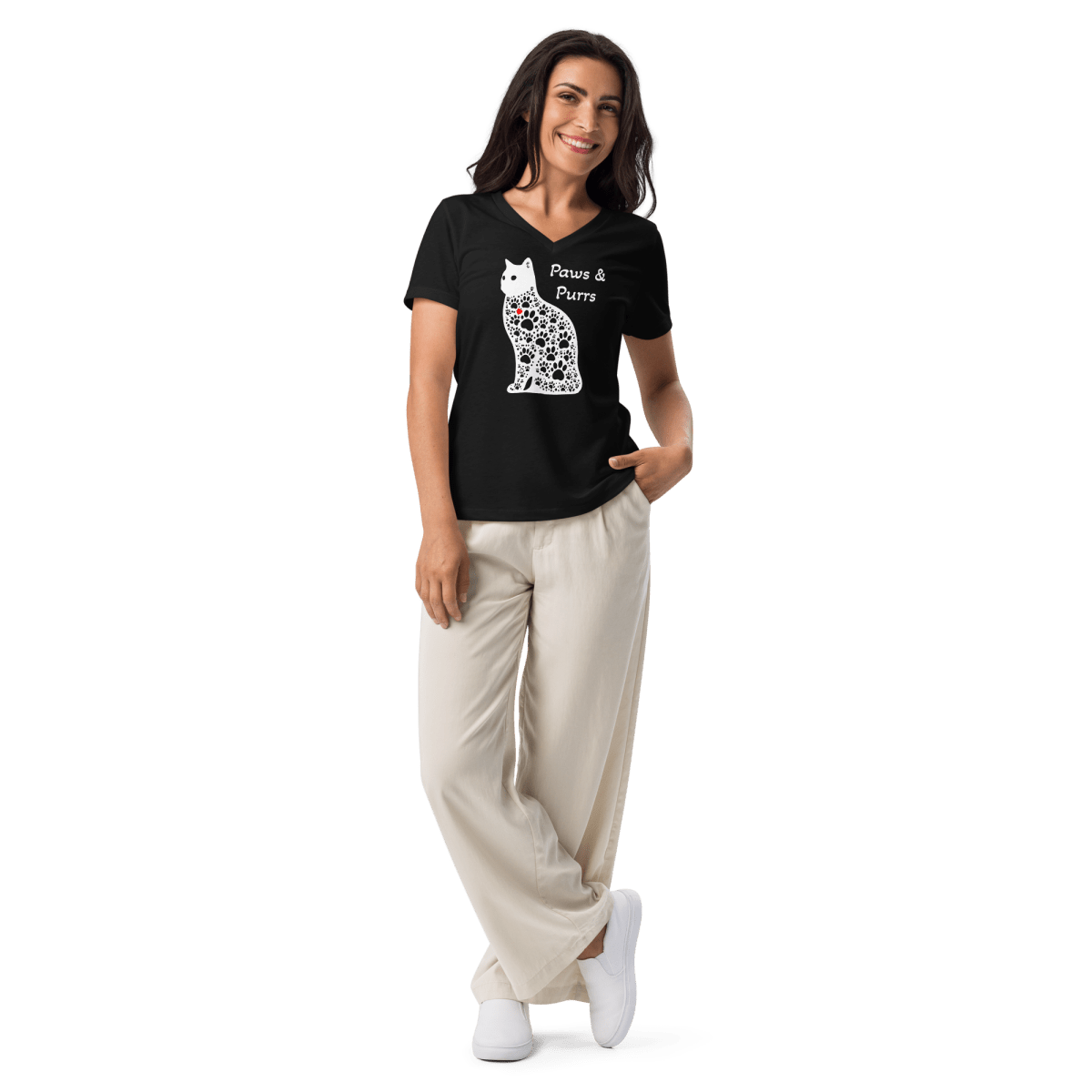 Paws and Purrs - Women’s Relaxed V - Neck Tee - Womens Relaxed V - Neck Tee - Speak Up 4 Paws