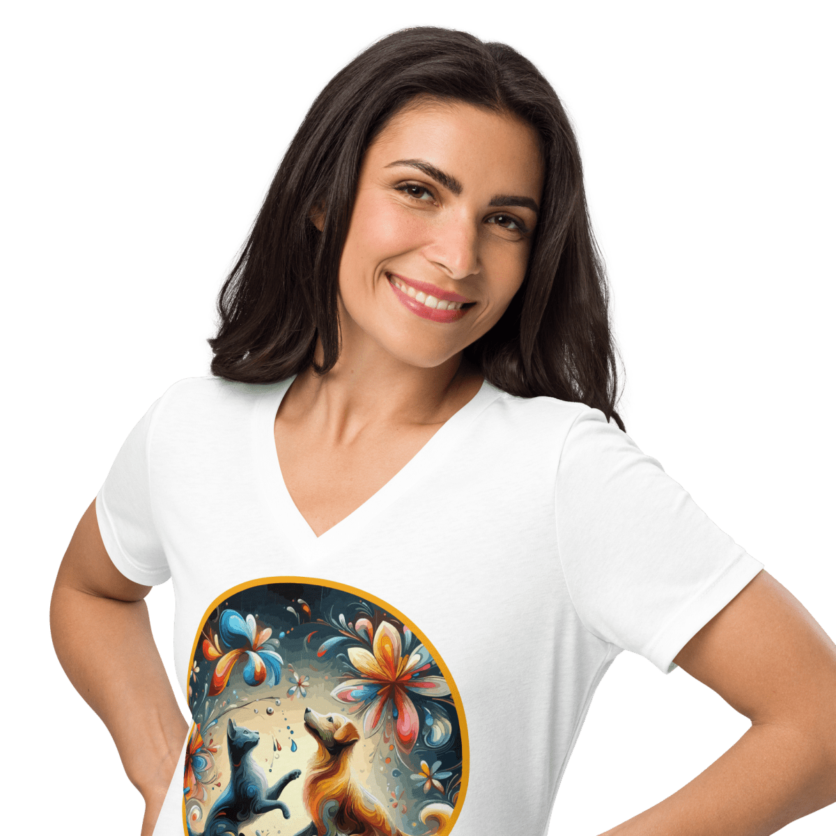Paws in the Rain - Women’s Relaxed V - Neck Tee - Womens Relaxed V - Neck Tee - Speak Up 4 Paws
