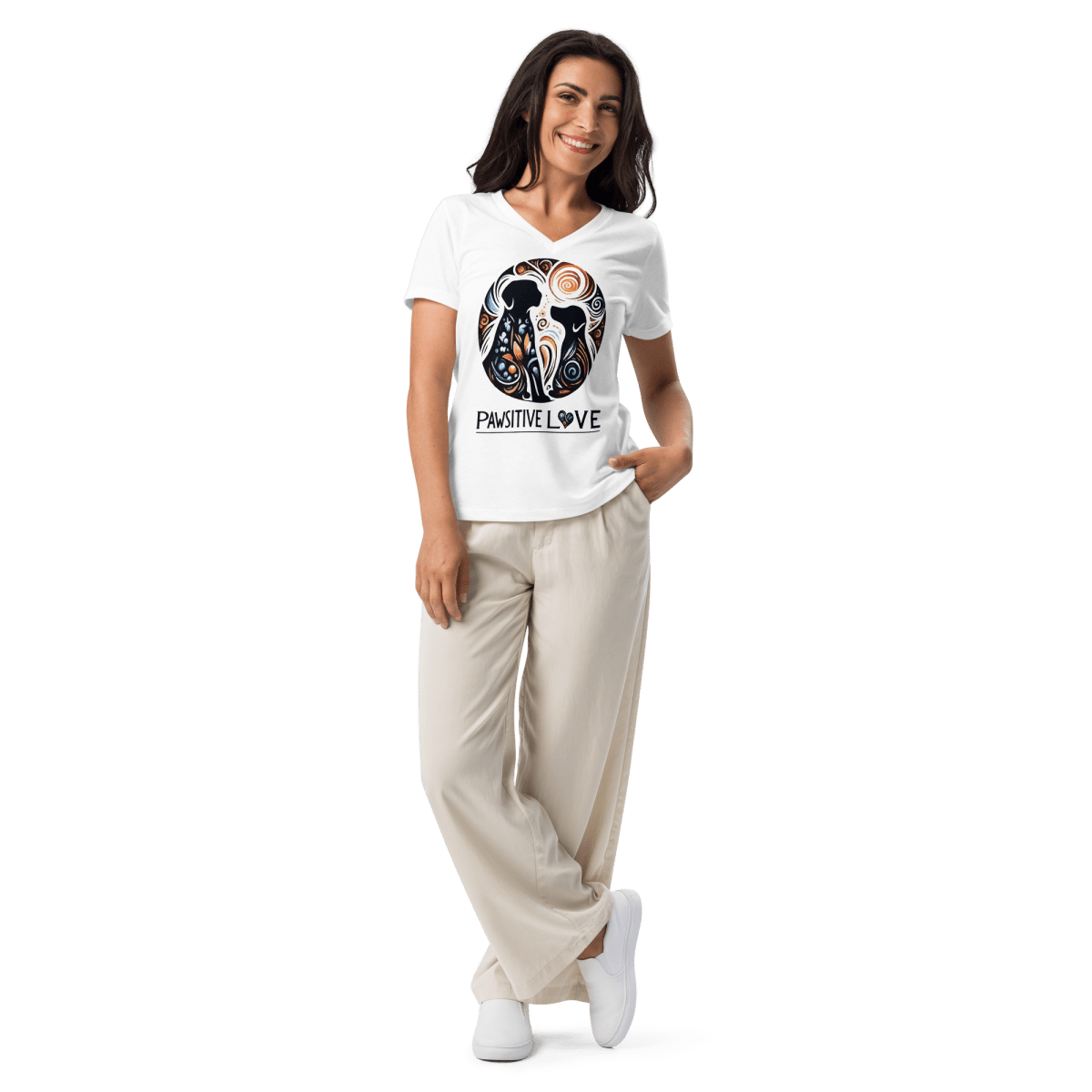Swirl of Pawsitivity - Women’s Relaxed V - Neck Tee - Womens Relaxed V - Neck Tee - Speak Up 4 Paws
