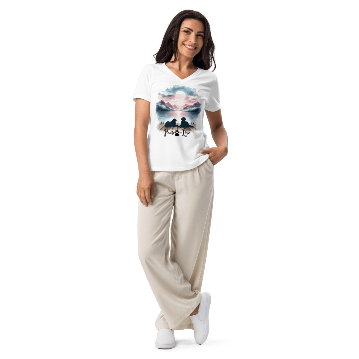 Sunset Buddies - Women’s Relaxed V - Neck Tee - Womens Relaxed V - Neck Tee - Speak Up 4 Paws