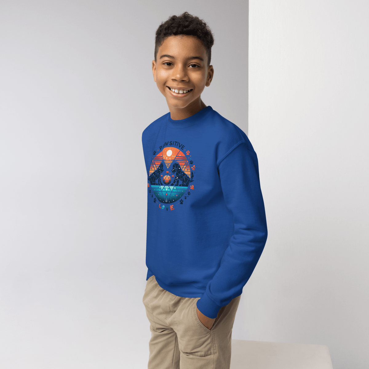 Geometric Puppy Play - Youth Sweatshirt - Youth Sweatshirt - Speak Up 4 Paws