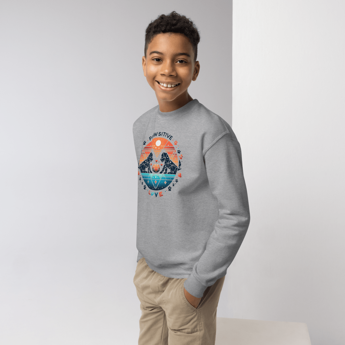 Geometric Puppy Play - Youth Sweatshirt - Youth Sweatshirt - Speak Up 4 Paws
