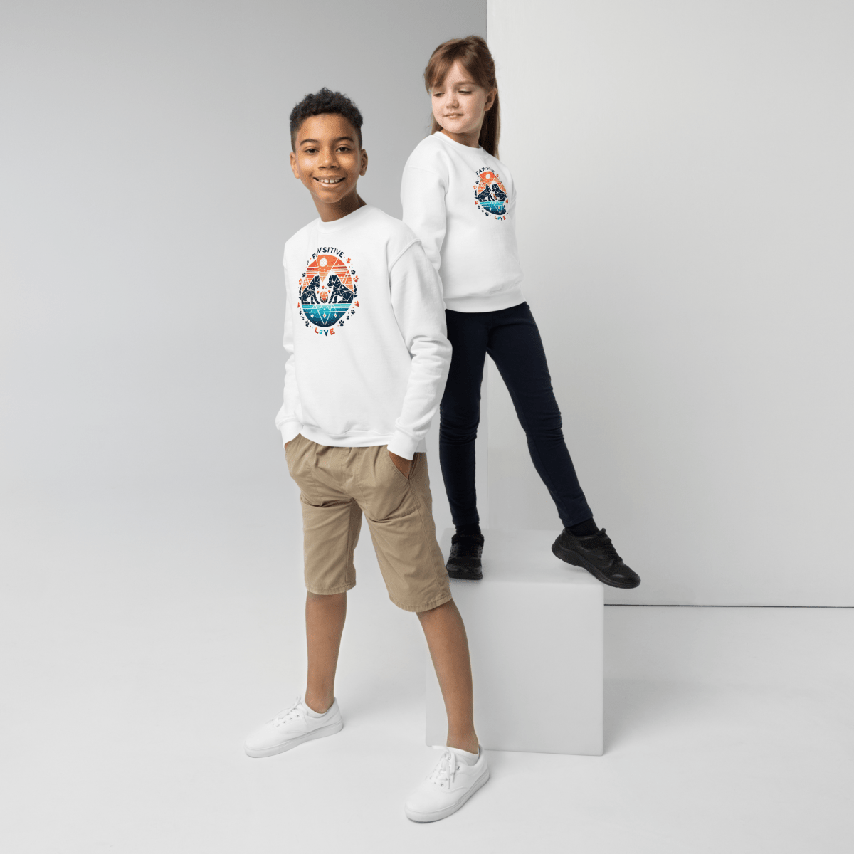 Geometric Puppy Play - Youth Sweatshirt - Youth Sweatshirt - Speak Up 4 Paws
