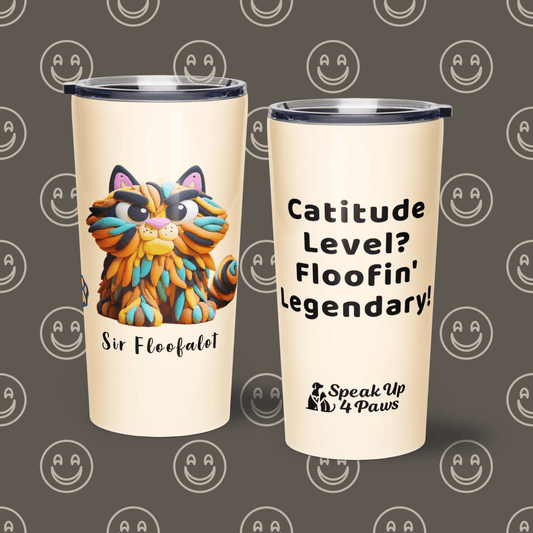 Sir Floofalot - "Catitude Level? Floofin' Floofin Legendary!" - Signature Tumbler (Color: Papaya Whip) - Tapered Tumbler - Speak Up 4 Paws