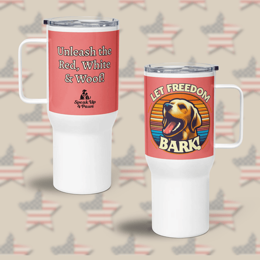 Bark of Freedom Trio - Lab - "Unleash the Red, White & Woof!" - TrailMate Tumbler (Color: Salmon) - Travel Mug - Speak Up 4 Paws