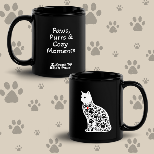 Paws and Purrs Mug - Black Coffee Mug - Speak Up 4 Paws