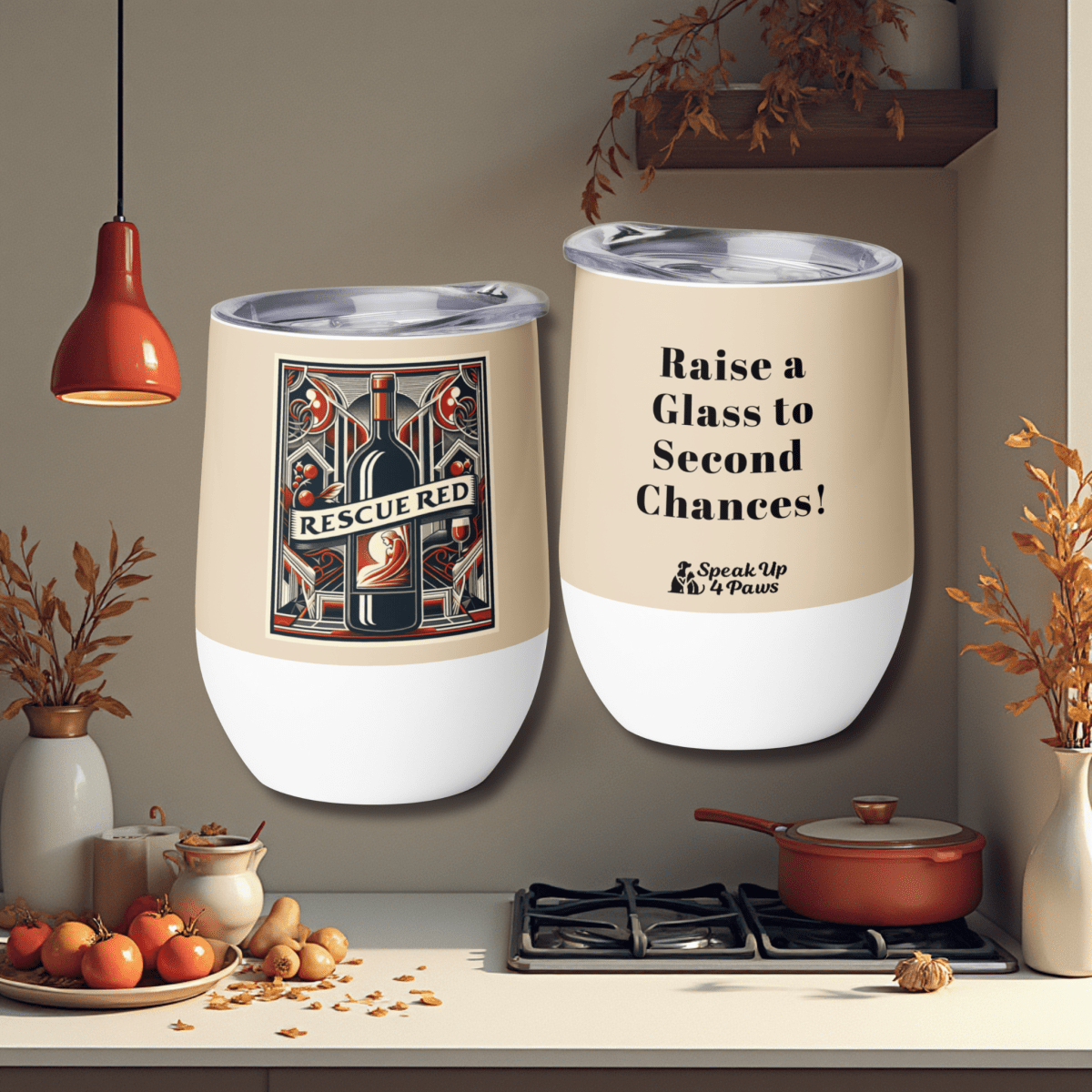 "Raise a Glass to Second Chances!" - Wine Tumbler | 12 oz. - Wine Tumbler - Speak Up 4 Paws