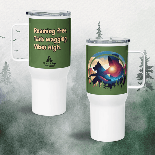 Companion Hues - "Roaming free. Tails wagging. Vibes high." - TrailMate Tumbler (Color: Fern Green) - Travel Mug - Speak Up 4 Paws
