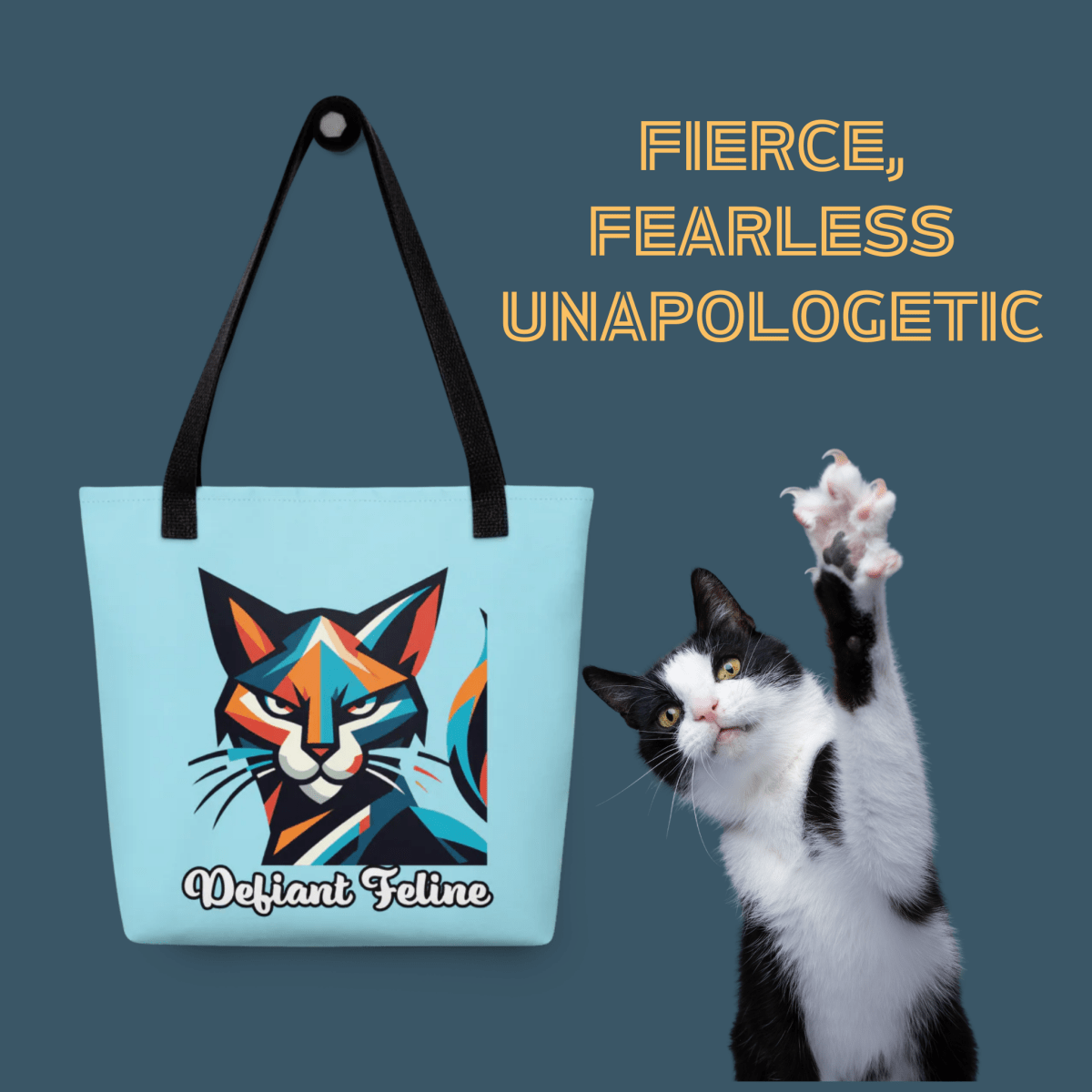 Defiant Feline - Everyday Bag - AOP Tote Bag - Speak Up 4 Paws