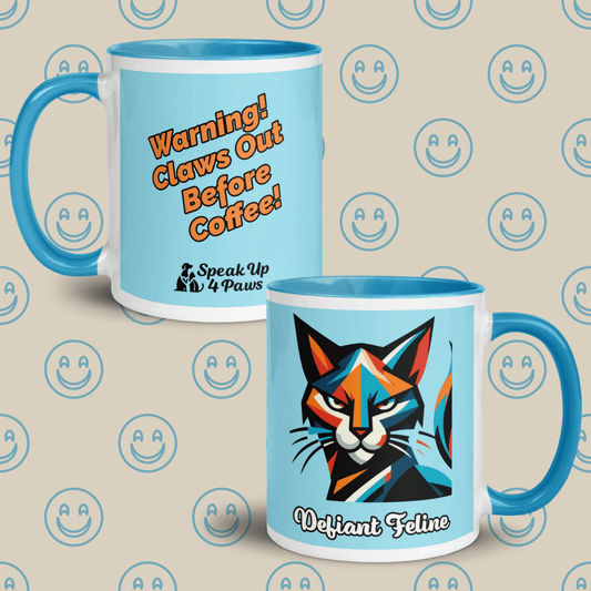 Defiant Feline - "Not My Purr - oblem! Pass the Cream." - Vivid Mug (Color: Blizzard Blue | Blue) - Coffee Mug - Inside Color - Speak Up 4 Paws