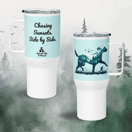 Echoes of the Mountain - "Chasing Sunsets. Side by Side." - TrailMate Tumbler (Color: Light Cyan) - Travel Mug - Speak Up 4 Paws