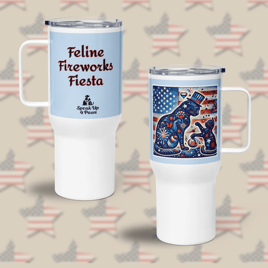 Feline Fireworks Fiesta - "Feline Fireworks Fiesta" - TrailMate Tumbler (Color: Pattens Blue) - Travel Mug - Speak Up 4 Paws
