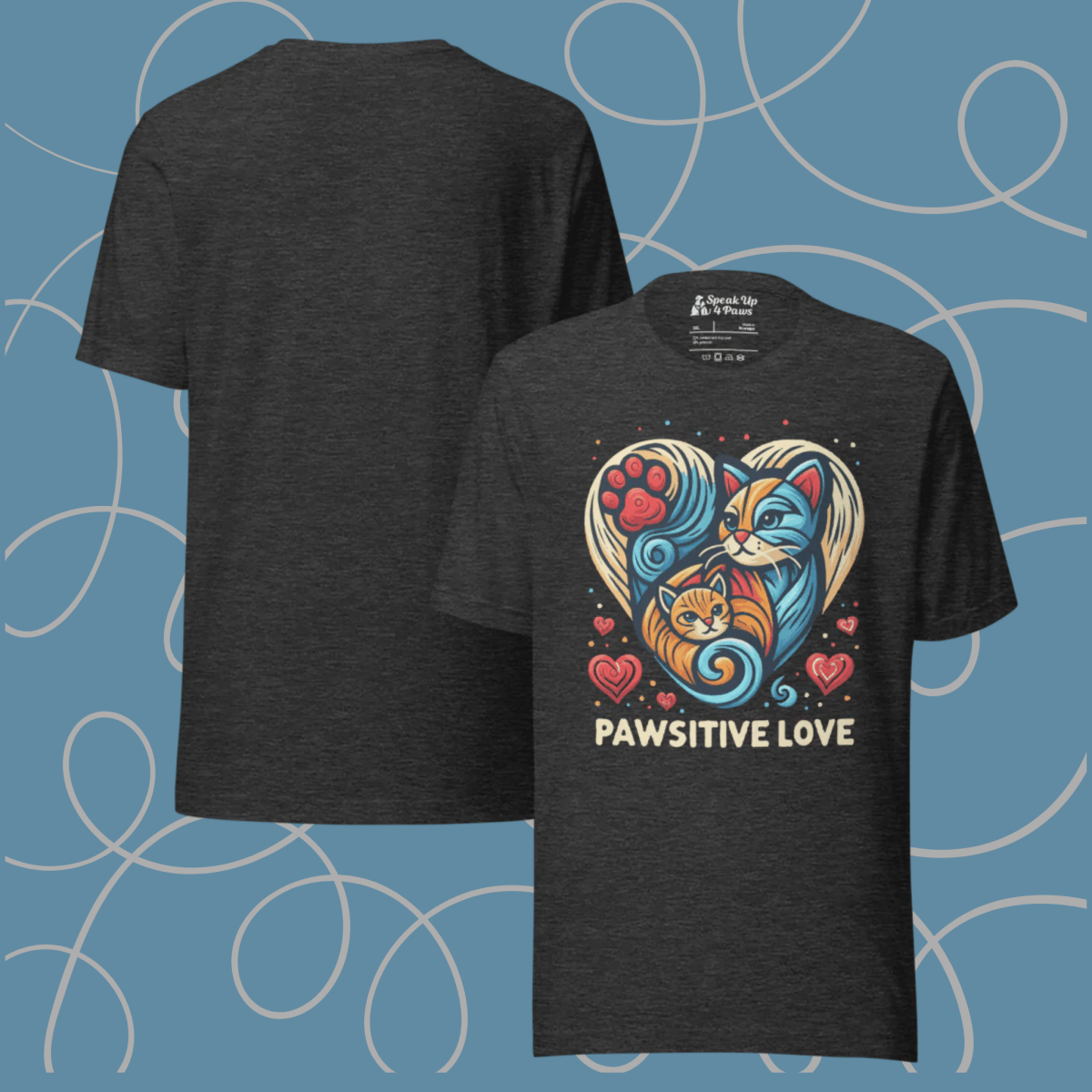 Feline Harmony - Everyday Plus Tee | COLORS: Red, Navy, Dark Grey Heather, Athletic Heather - Unisex Staple Tee - Speak Up 4 Paws