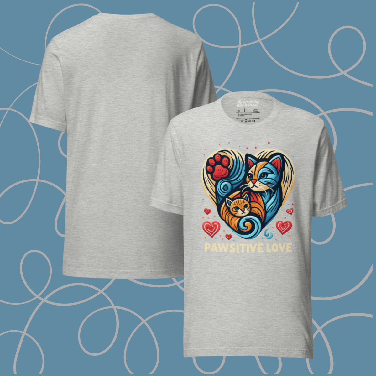 Feline Harmony - Everyday Plus Tee | COLORS: Red, Navy, Dark Grey Heather, Athletic Heather - Unisex Staple Tee - Speak Up 4 Paws