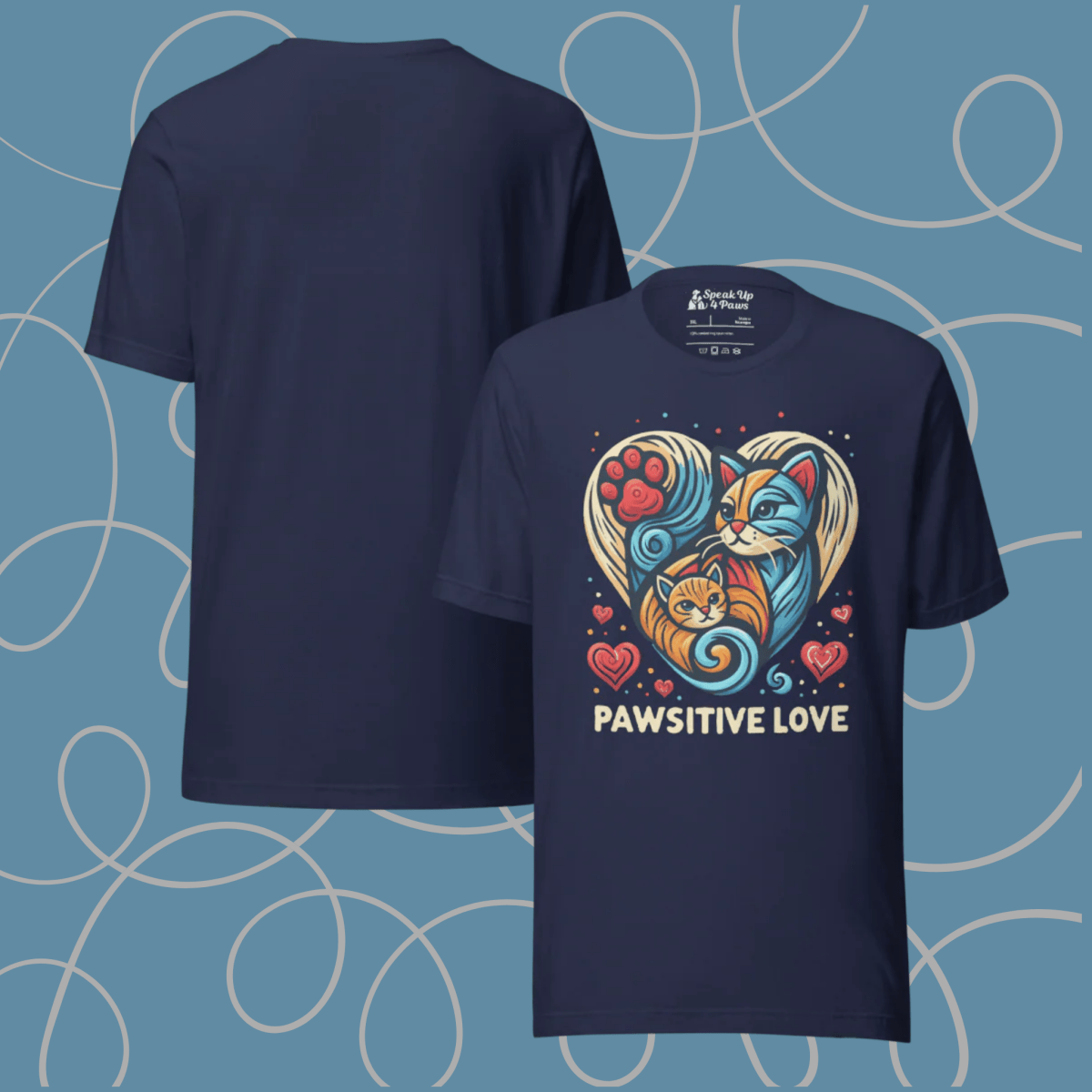 Feline Harmony - Everyday Plus Tee | COLORS: Red, Navy, Dark Grey Heather, Athletic Heather - Unisex Staple Tee - Speak Up 4 Paws