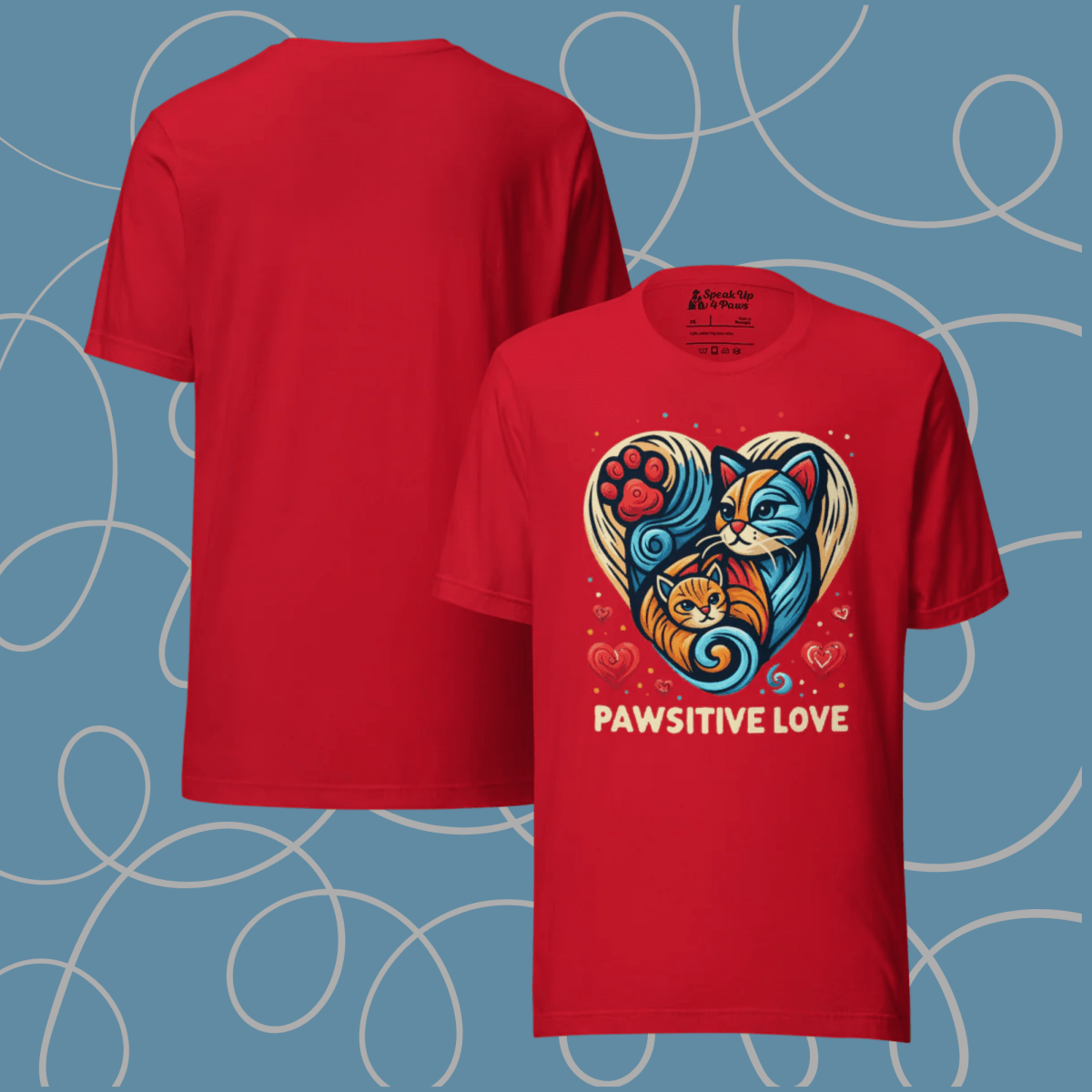 Feline Harmony - Everyday Plus Tee | COLORS: Red, Navy, Dark Grey Heather, Athletic Heather - Unisex Staple Tee - Speak Up 4 Paws