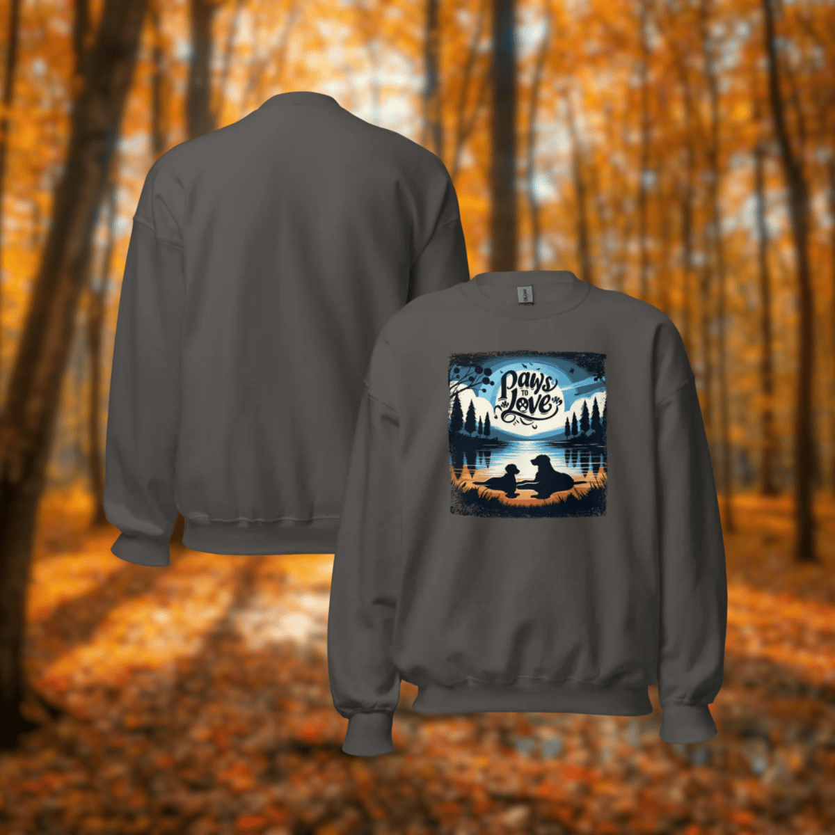 Forest Reflections - Sweatshirt | COLORS: Indigo Blue, Charcoal, Military Green, Sand - Preshrunk Sweatshirt - Speak Up 4 Paws