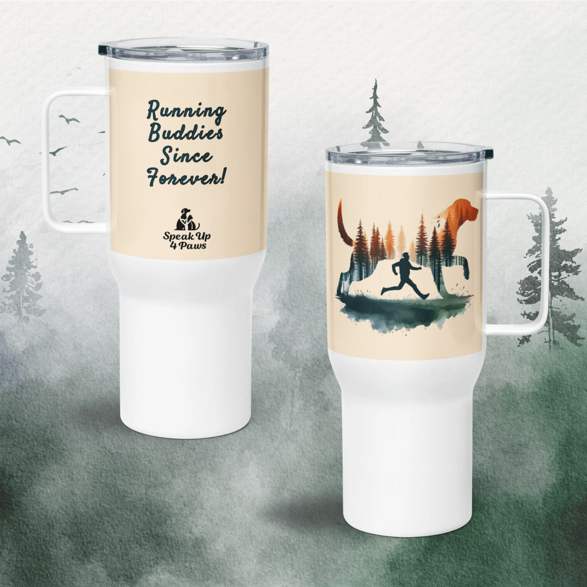 Forest Spirit "Running Buddies Since Forever!" - TrailMate Tumbler (Color: Papaya Whip) - Travel Mug - Speak Up 4 Paws