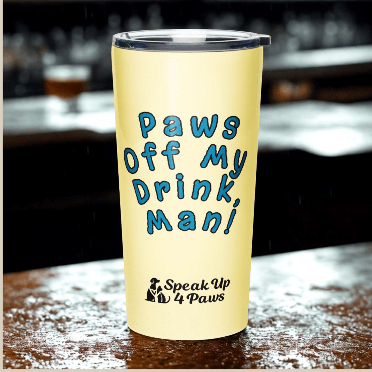 Groovy Canine - "Paws Off My Drink, Man!!" - Signature Tumbler (Color: Banana Mania) - Tapered Tumbler - Speak Up 4 Paws