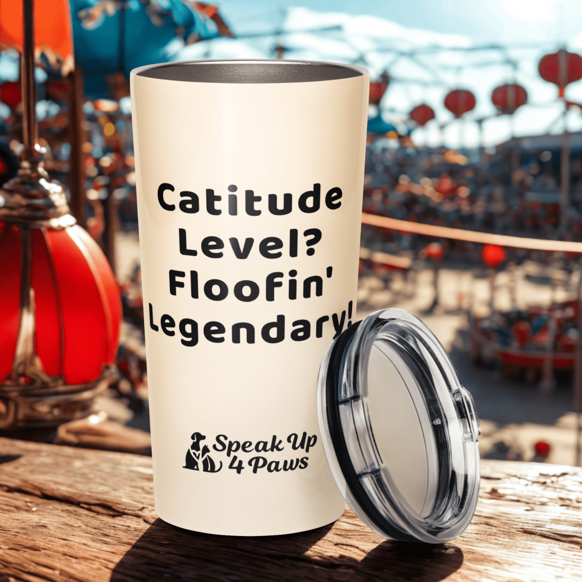 Sir Floofalot - "Catitude Level? Floofin' Floofin Legendary!" - Signature Tumbler (Color: Papaya Whip) - Tapered Tumbler - Speak Up 4 Paws