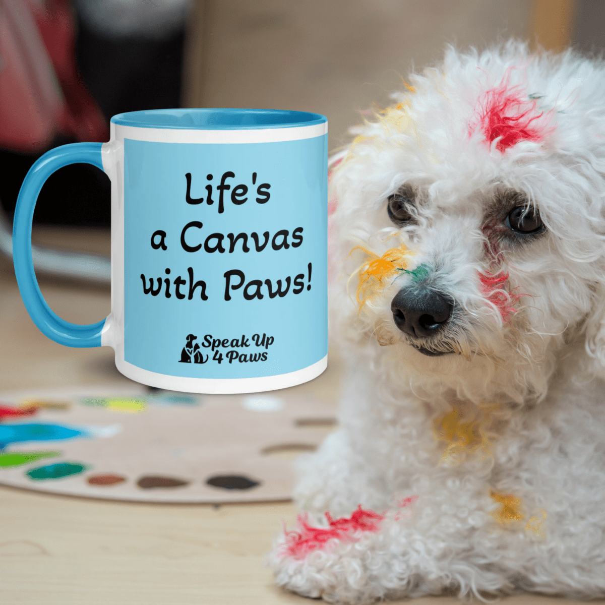 Artful Canines - "Life's a Canvas with Paws!" - Vivid Mug (Color: Columbia Blue | Blue) - Coffee Mug - Inside Color - Speak Up 4 Paws