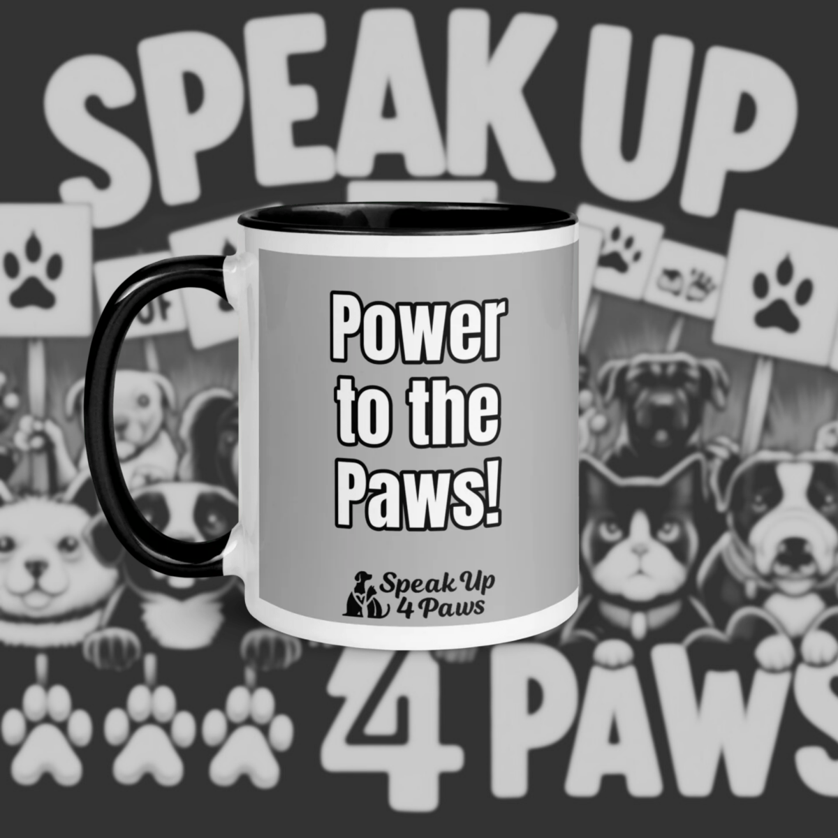 Bark Nirvana - "Power to the Paws" - Vivid Mug (Color: Silver | Black) - Coffee Mug - Inside Color - Speak Up 4 Paws