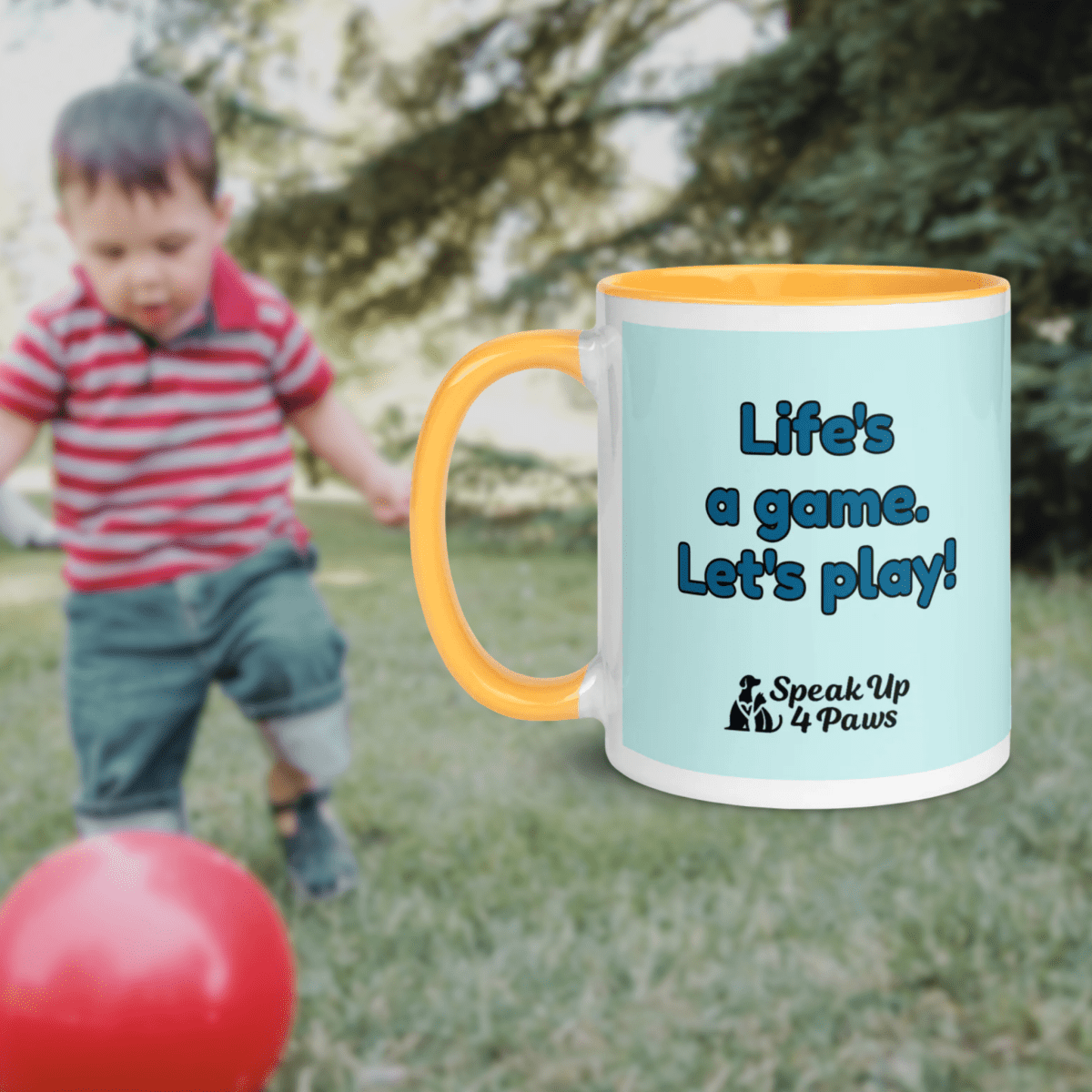 Chihuahua's Playful Dance - "Life's a game. Let's play!" - Vivid Mug (Color: Light Cyan | Golden Yellow) - Coffee Mug - Inside Color - Speak Up 4 Paws