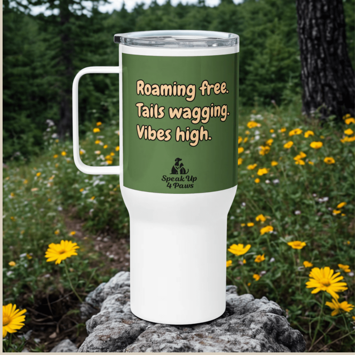 Companion Hues - "Roaming free. Tails wagging. Vibes high." - TrailMate Tumbler (Color: Fern Green) - Travel Mug - Speak Up 4 Paws