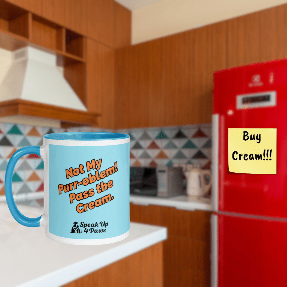 Defiant Feline - "Not My Purr - oblem! Pass the Cream." - Vivid Mug (Color: Blizzard Blue | Blue) - Coffee Mug - Inside Color - Speak Up 4 Paws
