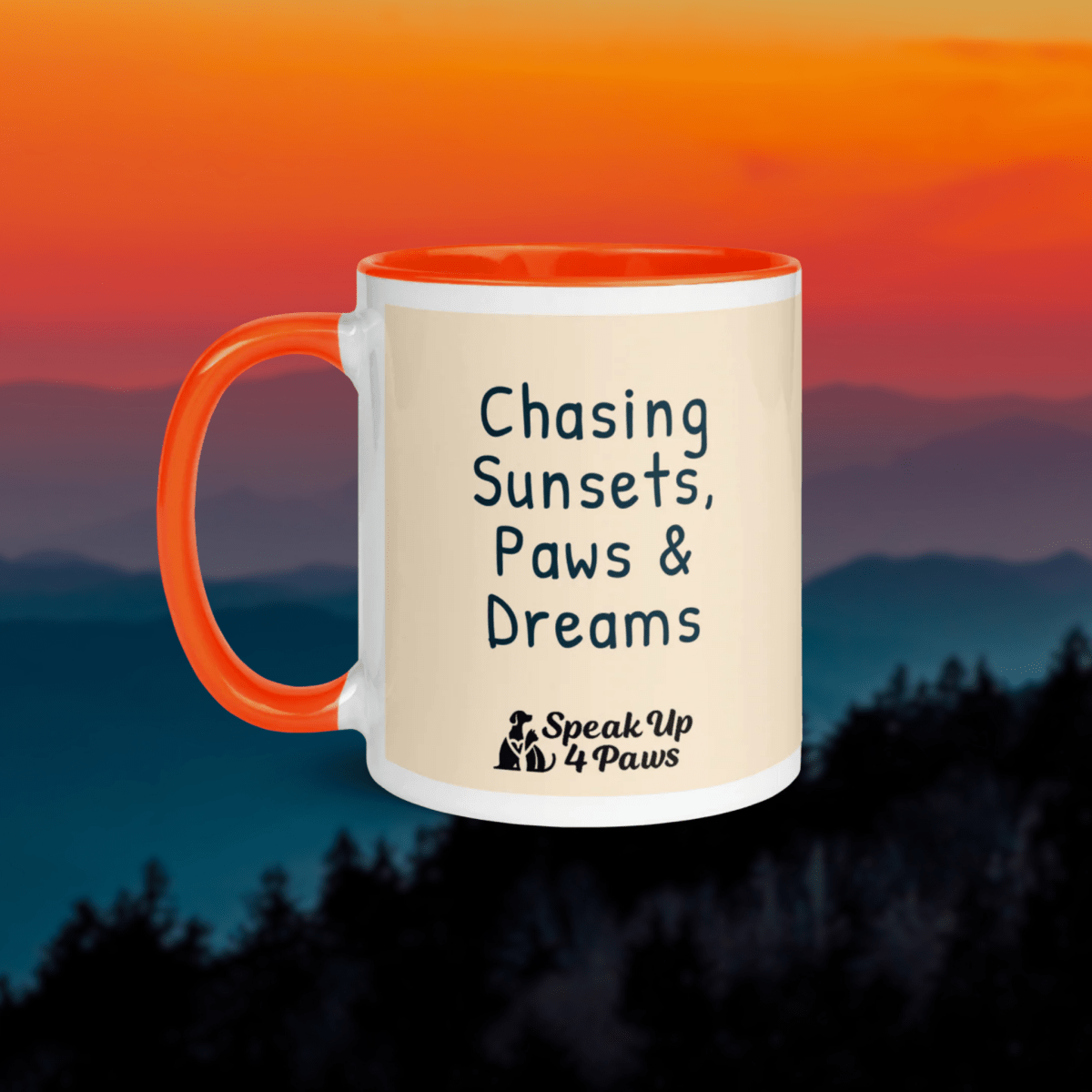 Forest Spirit - "Chasing Sunsets, Paws & Dreams" - Vivid Mug (Color: Papaya Whip | Orange) - Coffee Mug - Inside Color - Speak Up 4 Paws