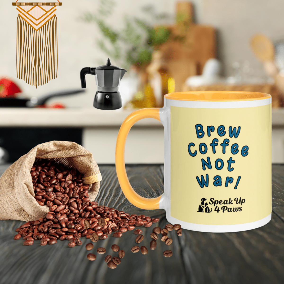 Groovy Canine - "Brew Coffee Not War!" - Vivid Mug (Color: Banana Mania | Golden Yellow) - Coffee Mug - Inside Color - Speak Up 4 Paws